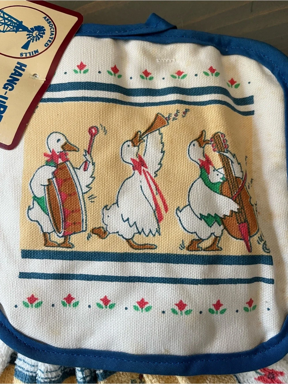 Vintage 80s Country Goose HANG-uPPs Kitchen Set Handtowel Pot Holder NOS USA NWT